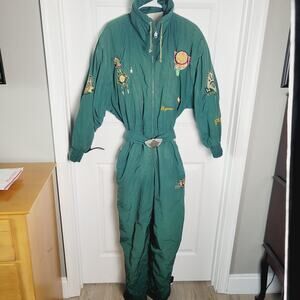 Vintage Bogner Ski Suit Womens 12 Embroidered One Piece Belted Layerlite 90s